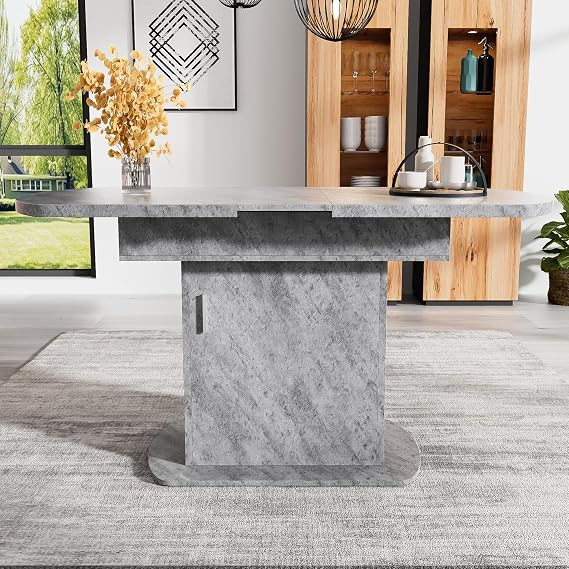 Extendable Dining Table, 110-130x70cm Space Saving Dining Table with Storage Cabinets, Modern Multifunctional Extending Table, Cement Grey