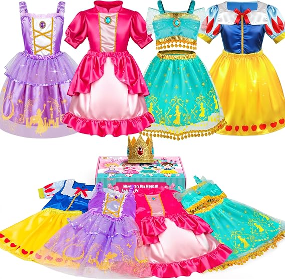 Princess Dress Up Clothes, Princess Dress Up Costume for Toddler Girls, Little Girls Princess Toys, Kids Dress Up & Pretend Play Sets Christmas Birthday Gifts for Kids Grandkids 3 4 5 6 Years