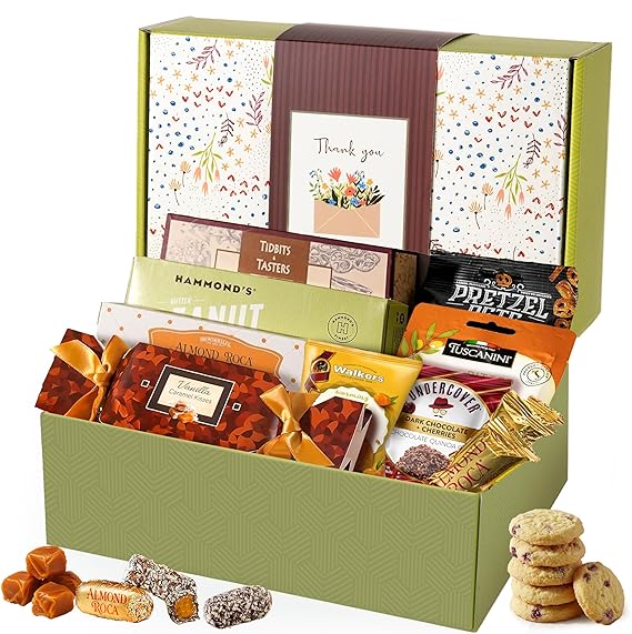 Broadway Basketeers Thank You Gift Box Tasty & Enjoyable Wrapped Treats | Employee and client appreciation care package with individually wrapped gourmet snacks for teachers and coworkers.