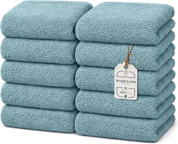 CORE 10-Piece Cotton Washcloths for Bathroom and Kitchen