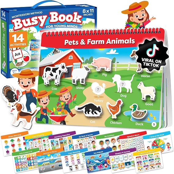 Montessori Busy Book for Toddlers 3-5 - Preassembled Preschool Workbook, Toddler Busy Book - Montessori Toys for 3 Year Old, Preschool Learning Toys Activities - 3 Year Old Girl Gifts, Boy Gifts
