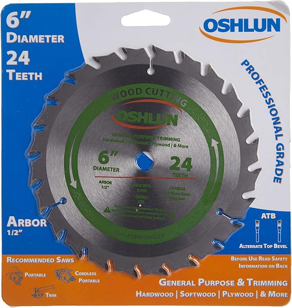 Oshlun SBW-060024 6-Inch 24 Tooth ATB General Purpose and Trimming Saw Blade with 1/2-Inch Arbor