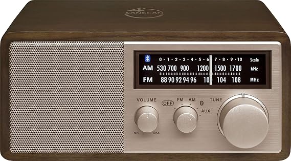 Sangean WR-16SE AM/FM/Bluetooth/Aux-in/USB Phone Charging 45th Anniversary Special Edition Wooden Cabinet Radio (Dark Walnut with Rose Gold)