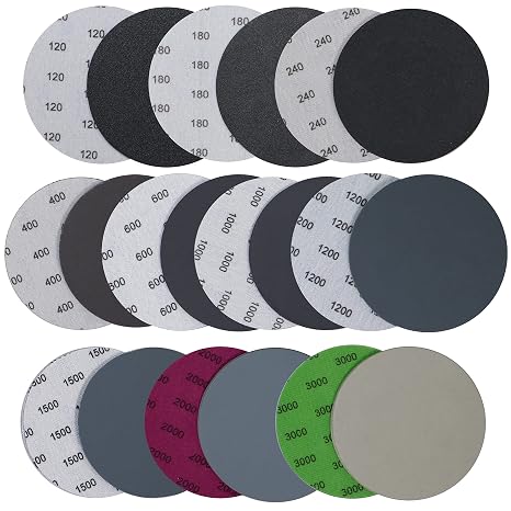 40PCS 5 inch No Hole #120-#3000 Wet Dry Sanding Discs 120 180 240 400 600 1000 1200 1500 2000 3000 Grit Sandpaper Compatible for Random Orbital Sanders (#120-#3000 10Kind Grit Each 4PCS)