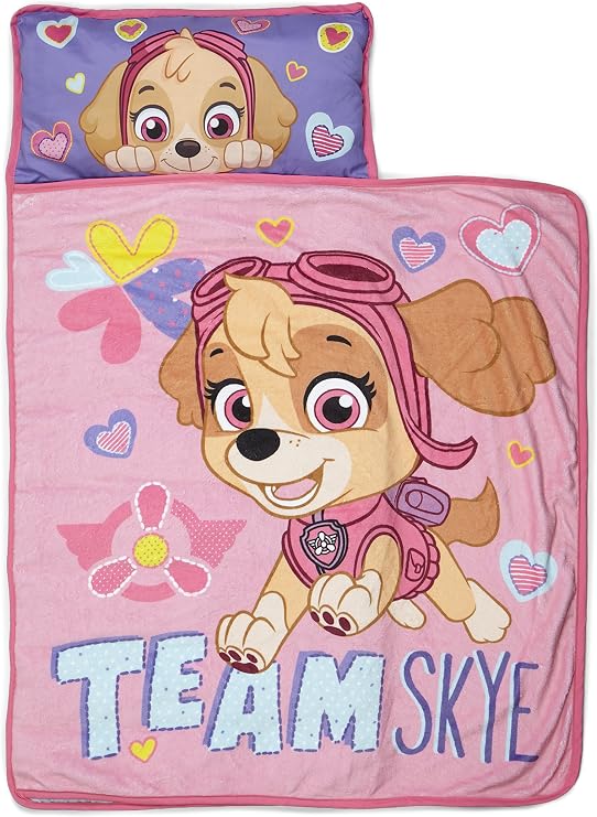 Paw Patrol Team Skye Toddler Nap-Mat Set - Includes Pillow and Plush Blanket Great for Girls Napping During Daycare or Preschool - Fits Toddlers, Pink