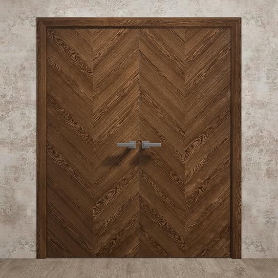 SARTODOORS Interior Interior Solid French Double Doors 60 x 84 inches | Ego 5005 Cognac Oak | Wood Interior Solid Panel Frame | Closet Bedroom Modern Doors