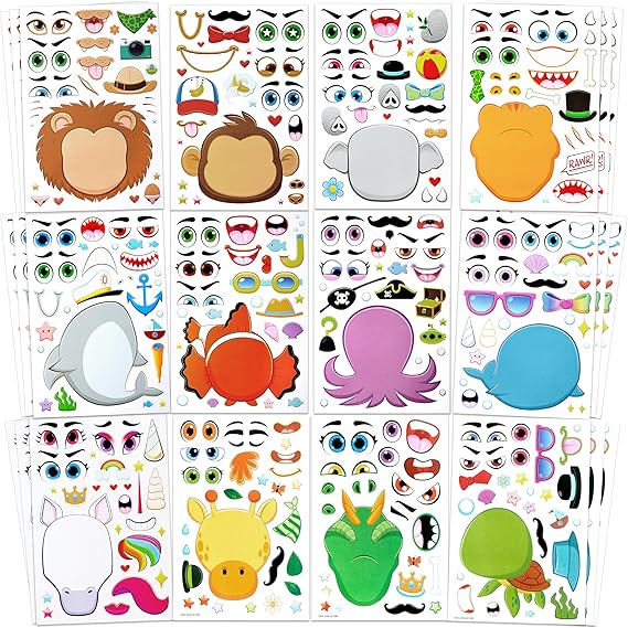JOYIN 36 PCS Make a face Sticker Sheets, Make Your Own Animal Mix and Match Animals Stickers for Children, Stickers for Party Bag fillers for Kids Party, Wedding Activity Packs, Class Gifts for Kids