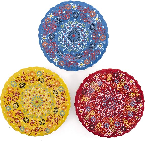 Turkish Decorative Plates Set of 3-7.08 Inch(18cm) Handmade Ceramic for Wall Hanging Home Decor