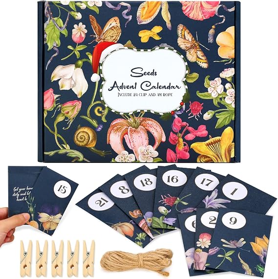 Seeds Advent Calendar 2026 Christmas Countdown - Non-GMO Heirloom Seeds 24 Types of Perennial Flower Seeds for Planting - Unique Christmas Garden Hanging Decoration for Women Adults Kids Family