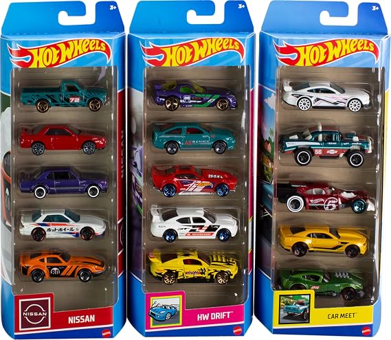 Hot Wheels Toy Cars or Trucks 5-Pack Bundle, 3-Themed Sets of 5 1:64 Scale Die-Cast Vehicles for Kids & Collectors, 15 Total (Styles May Vary) | 1:64 Scale, Die-Cast Vehicles, For Kids & Collectors, Styles May Vary