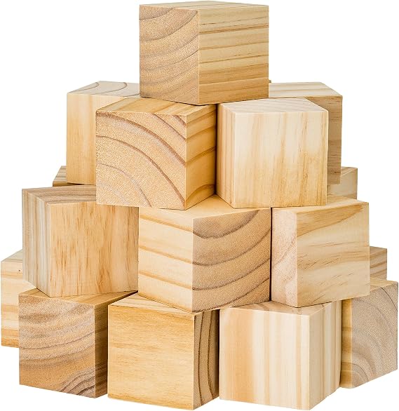 Wooden Cubes for Arts and Crafts DIY - Photo Blocks - 2 Inch Unfinished Natural Wood Blocks 27 Pieces By Dragon Drew