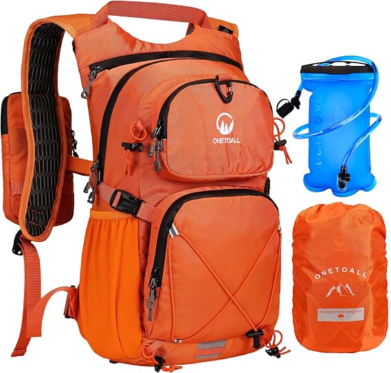 Hydration Backpack with 2L Water Bladder, 22L Waterproof Hiking Backpack with Rain Cover, Insulated Compartment for Running, Cycling, Walking, Camping & Skiing