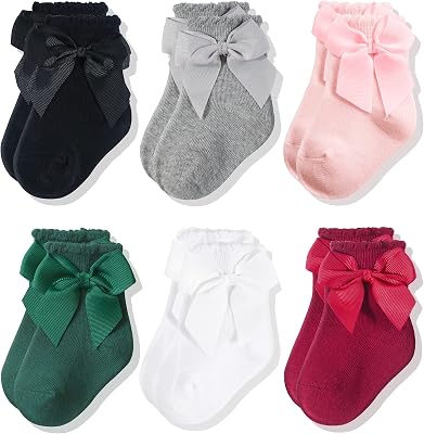CozyWay Baby Girls Ankle Socks Bow Toddler Infants Cotton Socks 6 Pairs For Girls