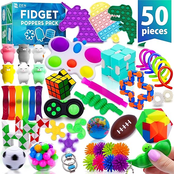 Fidget Poppers Pack 50 Pcs Fidget Toys, Party Favors for Kids 8-12, Stocking Stuffers, Bulk Sensory Toys for Classroom Treasure Box Prizes, Goodie Bags, Birthday Gifts