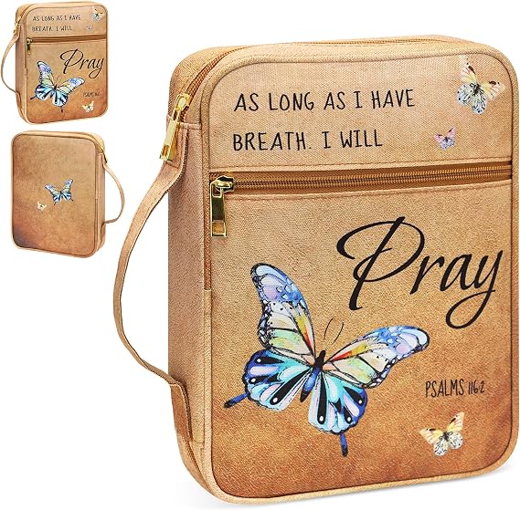 Bible Cover for Women, Bible Holder, Bible Cover Carrier Carrying Organizer Bag, God is Within Her She Will Not Fall, Zipper and Pockets for Standard Size Bible, Gift for Women(Butterfly)