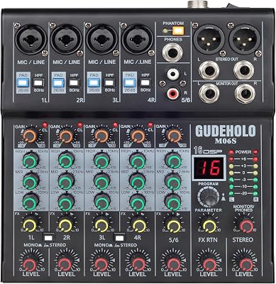6-Channel Professional DJ Audio Mixer, DJ Controller Sound Mixer DSP 16 Preset Effects, Ideal for Home Party