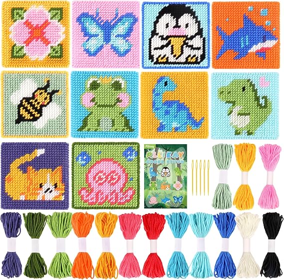 Pllieay 10-in-1 Cross Stitch Beginner Kit for Kids, Embroidery Kit