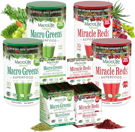 Macrolife Macro Greens & Miracle Reds Survivor Bundle Superfoods, 6 Count