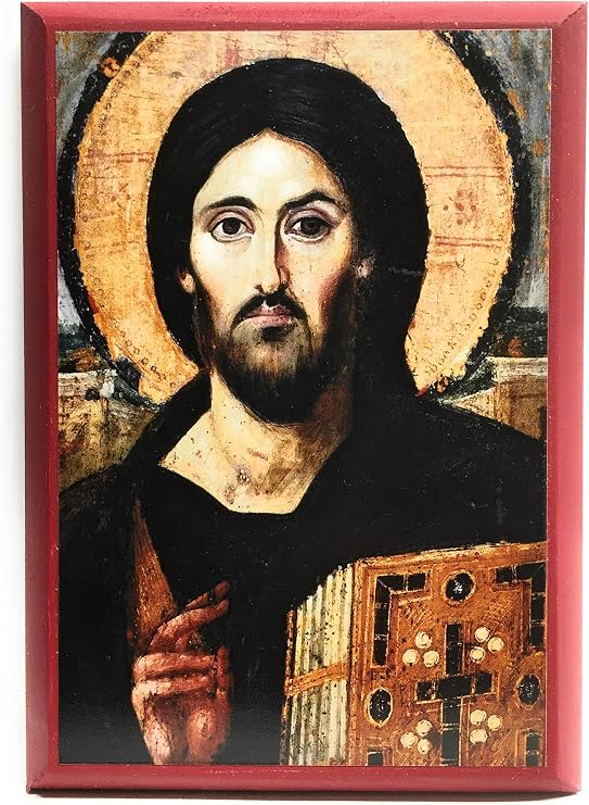 Wooden Greek Orthodox Christian Icon 6th Century Jesus Christ Pantocrator from St Catherine Monastery in Sinai (4.5" x 6.5")