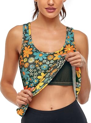 Cestyle Womens Tank Tops with Built in Bras Yoga Workout Athletic Tank Top for Women Racerback Built in Bra Tank Tops for Women Loose Fit Casual Summer Clothes 2022 Floral XX-Large