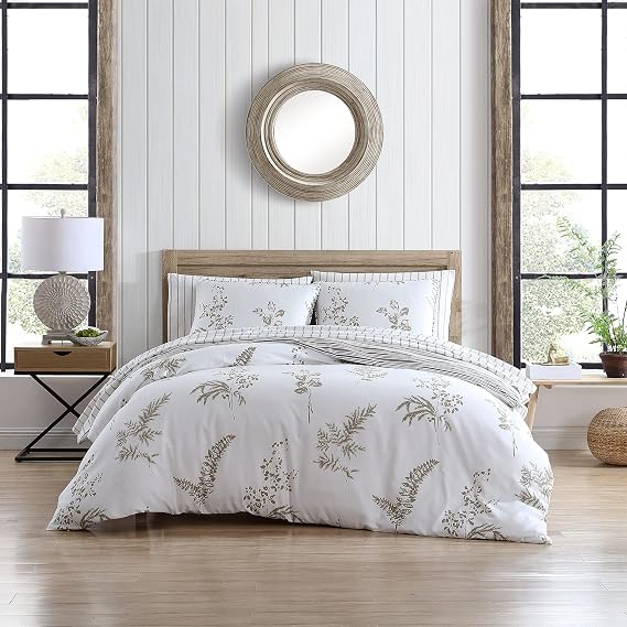 Stone Cottage - Queen Duvet Cover Set, Cotton Sateen Bedding with Matching Shams, Elegant Bedding Set (Willow Tan/Beige, Queen)