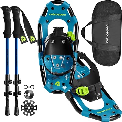 Retrospec Drifter Kids Snowshoes Bundle with Adjustable Trekking Poles - Lightweight Aluminum Hiking Sticks Collapsible for Boys & Girls All Terrain - Walking Sticks with Carrying Bag
