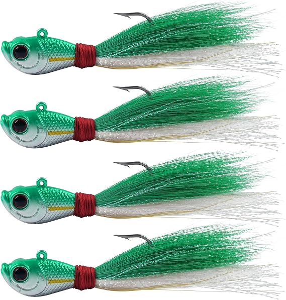Bucktail Jigs Saltwater Fishing Lures Surf Bucktail Hair Fishing Jigs Swimbait Jig Heads for Freshwater Saltwater Bass Flounder Striper Bluefish Halibut Redfish