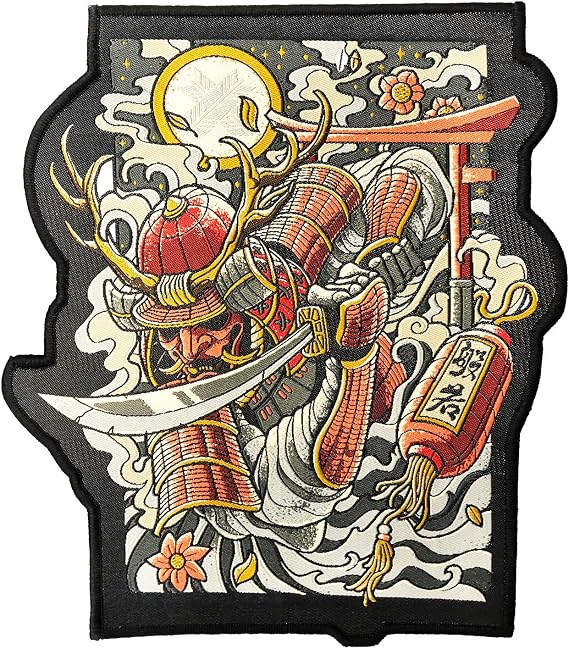 Ronin Oni Bushi Samurai Tactical Backpack Patch - Woven Cut Out Custom Patches for Backpack and Jackets - 6 x 8-inch BJJ Patch with Piping Border