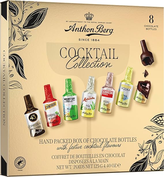 Anthon Berg 8 Dark Chocolate Cocktails, Famous Spirits with a Delicious Liquid Filling, 125 g (Pack of 1)