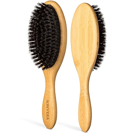 Boar Bristle Hair Brush for Men Natural Hair Brushes for Women Pure Boar Bristle Brush Mens Hair Brush Set Boars Hair Brush Oval Wooden Bore Bamboo Hairbrush Adds Shine Fine Soft Thin Hair