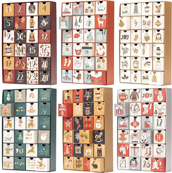 Fill Your Own Advent Calendar 24 Days Reusable 1-24 Empty Drawers for Christmas Countdown (Gold)
