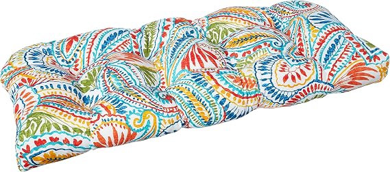 Pillow Perfect Paisley Indoor/Outdoor Sofa Setee Swing Cushion, Tufted, Weather, and Fade Resistant, 19" x 44", Blue/Multi Ummi,
