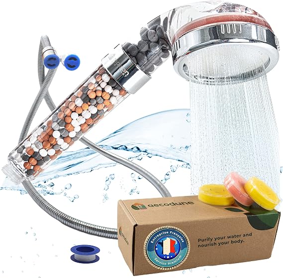 XL Shower Head Vitamin C Premium Water Filter & Hose 1.5M - GET SUBLIME - Lime-Free Shower Head, Removes 99% Chlorine - Beauty & Purity - Environmentally Friendly Water Filter - Odors