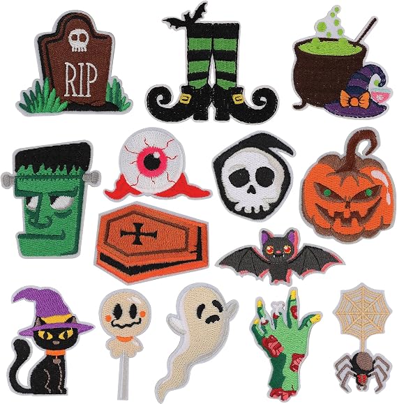 Halloween Iron On Patches, Pumpkin Bat Witch Embroidered Patches Sew on Iron on Embroidered for Halloween DIY Craft Clothing Bags Decor Party Supplies