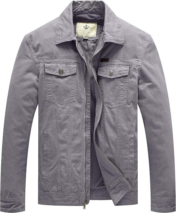 WenVen Men's Casual Canvas Cotton Jacket Lightweight Military Jacket | Regular Fit Fall Windbreaker