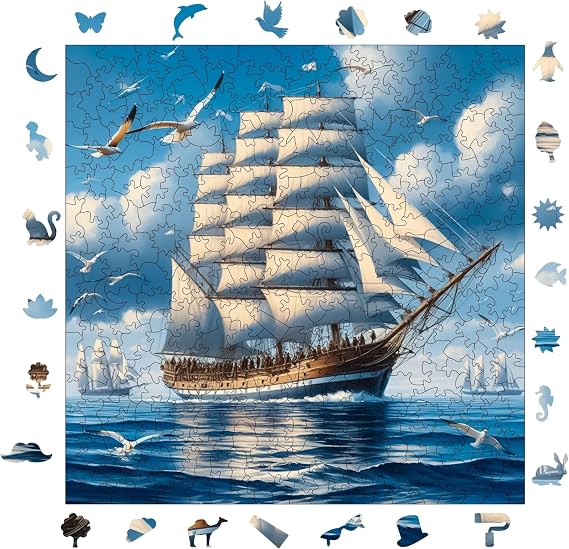 Ahşap Puzzle Yetişkin - Yelkenli Efsanesi - 353 Parça, 29 x 29 cm - Yapıştırıcı Folyo Dahil - Benzersiz Şekilli Parçalar & Özel Figürler - S1-08