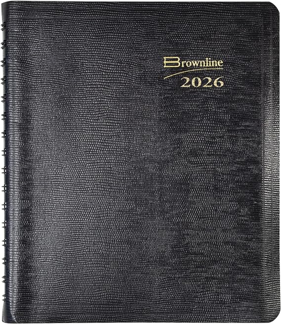 Brownline 2026 Essential Weekly/Monthly Planner, 12 Months, January to December, Twin-Wire Binding, 8.5" x 6.75", Black (CB850.BLK-26)