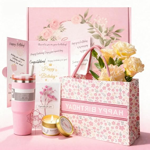 Birthday Party Gifts Set, 31pcs Happy Birthday Gifts for Women, Girl, Daughter and Sister, Funny Birthday Party Decors, Unique Party Basket for Birthdays, Anniversary, Valentine's & Graduation Gift