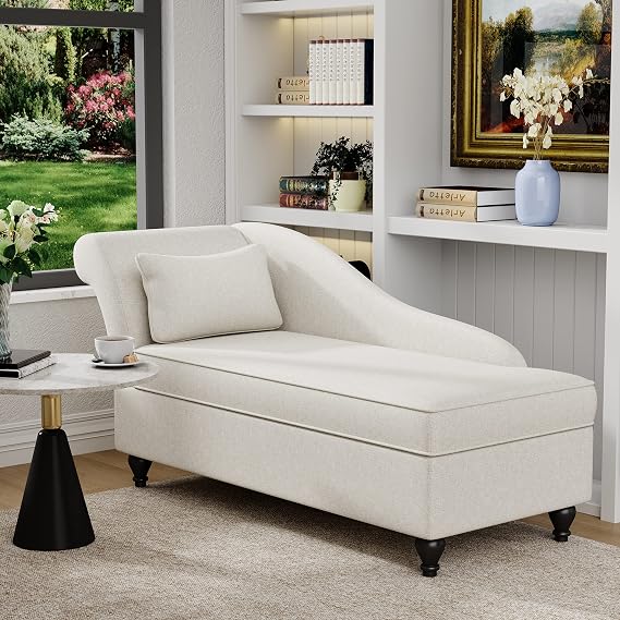 Tongli Modern Storage Chaise Lounge Indoor Fabric Chaise Lounges Chair Sleeper Lounge Sofa Recliner Chair for Bedroom Office Living Room&Small Apartment SEAT Size 48Lx 24 Wx 17 Hinch Left Arm Beige