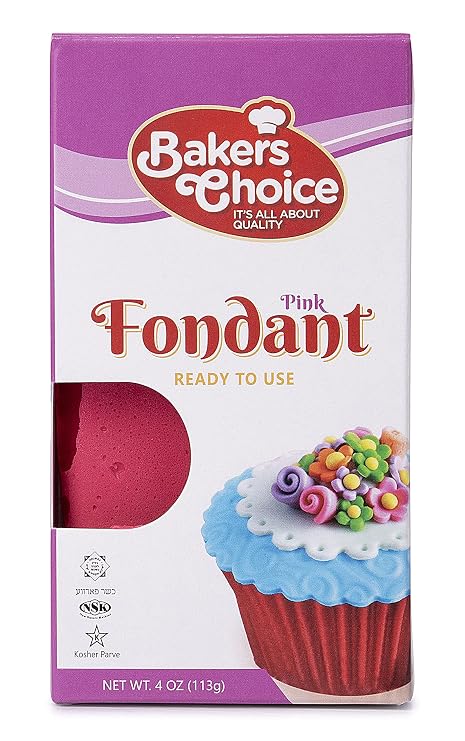 Bakers Choice Pink Fondant Icing - 4 oz, Ready to Use Cake Decorating Frosting Easy Roll, Moldable, Kosher, Dairy Free, and Nut Free For Cakes Cupcakes Cookies By Bakers
