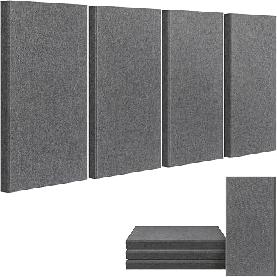 UMIACOUSTICS 4 PCS Acoustic Panels, 2 Thick Fiberglass Sound Proof Panels, Self-adhesive Sound Absorbing Panels for Studios, Office, Home Theater. Heather