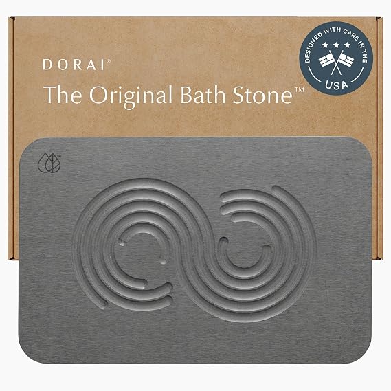 Dorai Home Stone Bath Mat - Premium Diatomaceous Earth Bath Floor Mats with Non-Slip Base, Fast-Drying Modern Shower Mat for Bathroom | Zen Slate - 23.6"x15.4"