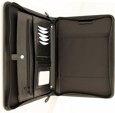 Noda Executive PU Leather Padfolio Professional Business Portfolio wZippered Closure | Resume, Document, Notepad, Tablet, Writing Pad Organizer | Men, Women Black