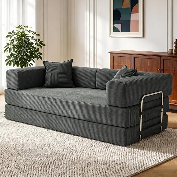 Vipbear 200cm Boneless Sofa Bed with Foam & Springs for Living Room,Grey