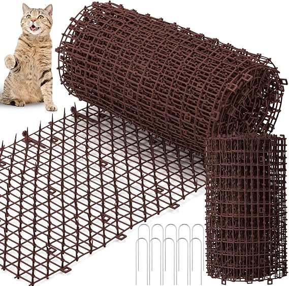 Sanwuta 2 Pcs 26.3 ft Cat Spike Mat Outdoor Deterrent Mat, Brown