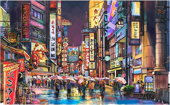 Pintoo Jigsaw Puzzles 1000 Piece for Adults - Neon Flashes on a Rainy Night Beautiful Plastic Puzzle for Home Decor Zero Dust Easy Storage [H2857]