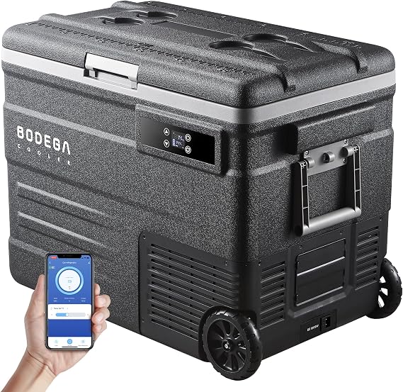BODEGACOOLER 12 Volt Car Refrigerator,58QT(55L) Car Fridge with Wheels,RV Portable Freezer Single Zone,with APP Control,-4F-68F Car Cooler,12/24V DC & 100-240V AC,for Travel,Camping,Outdoor,Vehicles