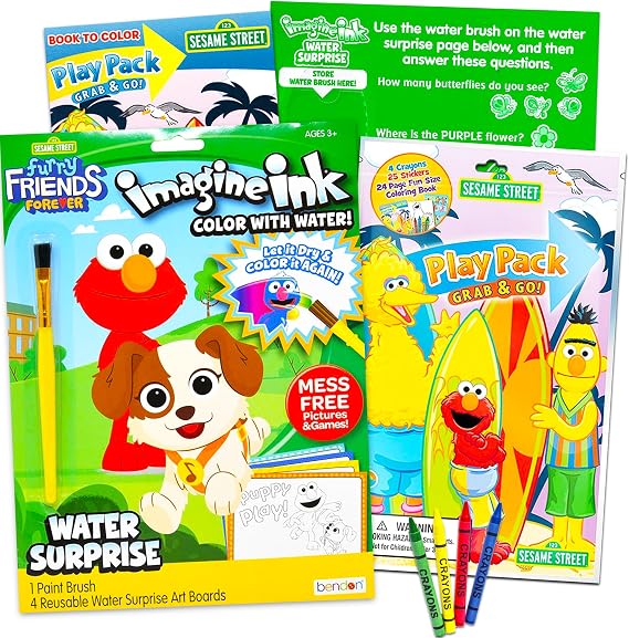 Sesame Street Paint With Water Super Set for Girls Kids Bundle ~ Deluxe Mess-Free Book with Water Surprise Brush, Mini Coloring Book, and Stickers (Sesame Street Party Supplies)