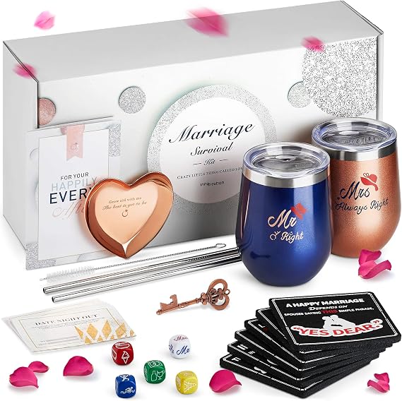 Cool Bridal Shower Gift for Bride to Be | Unique Engagement Present | The Marriage Survival Kit | Best Wedding Gift for Couple, Her | Free Ring Dish, Coasters, Bottle Opener