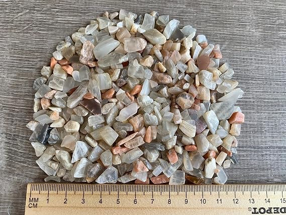 Wholesale Natural Semi Tumbled Moonstone Mix Gemstone Chips, Moonstone Mix Crushed Mini Crystals, Undrilled Crystal Chips (Moonstone Mix, 1 Pound)